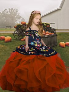 Tulle Sleeveless Floor Length Girls Pageant Dresses and Embroidery and Ruffles