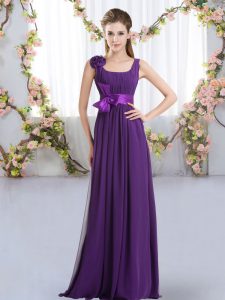 Purple Straps Neckline Belt and Hand Made Flower Quinceanera Court of Honor Dress Sleeveless Zipper