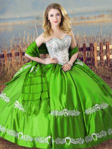 Green Lace Up 15 Quinceanera Dress Beading and Embroidery Sleeveless Floor Length