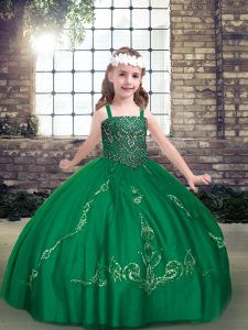 Charming Dark Green Sleeveless Floor Length Beading Lace Up Girls Pageant Dresses