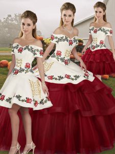 Stunning Sleeveless Brush Train Embroidery and Ruffled Layers Lace Up Vestidos de Quinceanera