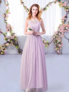 On Sale Lavender Dama Dress for Quinceanera Wedding Party with Lace and Belt Scoop Sleeveless Side Zipper