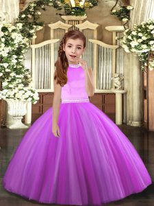 Cute Floor Length Ball Gowns Sleeveless Lilac Kids Pageant Dress Backless