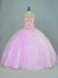 Best Lilac Tulle Lace Up Quinceanera Dresses Sleeveless Floor Length Ruffles