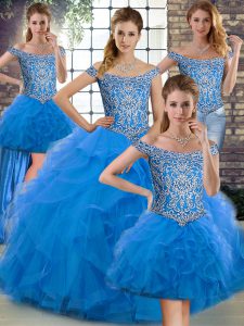 Ball Gowns Sleeveless Blue Quince Ball Gowns Brush Train Lace Up