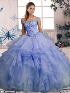 Simple Lavender Sleeveless Organza Lace Up Sweet 16 Quinceanera Dress for Military Ball and Sweet 16 and Quinceanera