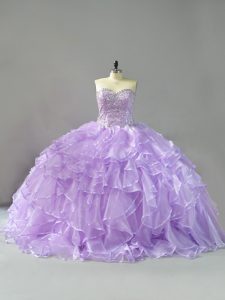 Fantastic Lavender 15th Birthday Dress Sweetheart Sleeveless Brush Train Lace Up