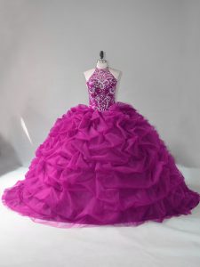 Comfortable Ball Gowns Sleeveless Fuchsia Quinceanera Gowns Lace Up