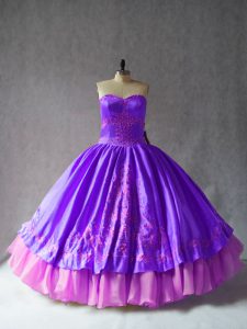 Chic Purple Sweetheart Lace Up Embroidery Sweet 16 Quinceanera Dress Sleeveless