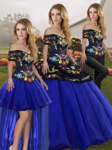 Royal Blue Lace Up Sweet 16 Dress Embroidery Sleeveless Floor Length