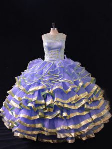 Elegant Lavender Lace Up Scoop Ruffled Layers Sweet 16 Dress Organza Sleeveless