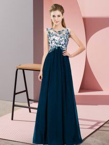 Wonderful Navy Blue Chiffon Zipper Scoop Sleeveless Floor Length Court Dresses for Sweet 16 Beading and Appliques