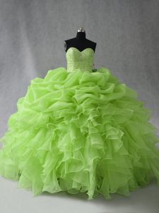Sleeveless Floor Length Beading and Ruffles and Pick Ups Lace Up Quinceanera Dresses with