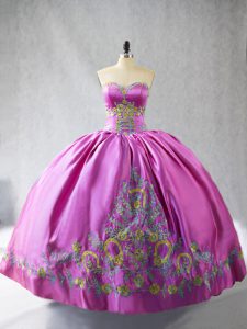 Fashion Sweetheart Sleeveless Satin Quinceanera Dresses Embroidery Lace Up