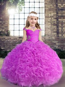 Floor Length Ball Gowns Sleeveless Lilac Pageant Gowns For Girls Lace Up