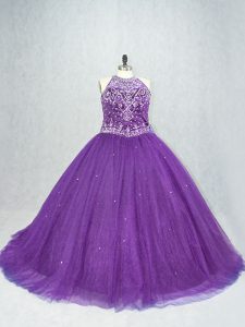 Eye-catching Ball Gowns Sleeveless Purple Sweet 16 Dresses Brush Train Lace Up