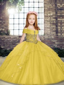 Best Straps Sleeveless Tulle Little Girls Pageant Gowns Beading Lace Up