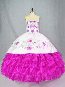 Floor Length Fuchsia 15 Quinceanera Dress Sweetheart Sleeveless Lace Up