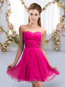Graceful Fuchsia Sweetheart Lace Up Ruching Vestidos de Damas Sleeveless
