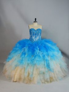Beauteous Multi-color Ball Gowns Appliques and Ruffles Quinceanera Gown Lace Up Tulle Sleeveless