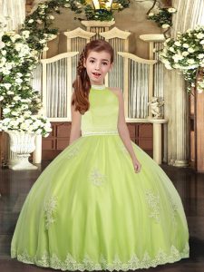 Beading and Appliques Pageant Dress Toddler Yellow Green Backless Sleeveless Floor Length