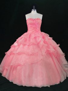 Captivating Sweetheart Sleeveless Organza 15th Birthday Dress Beading and Ruffles Lace Up