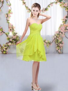 Classical Empire Damas Dress Yellow Green Sweetheart Chiffon Sleeveless Knee Length Lace Up