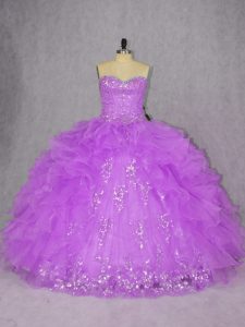 Charming Purple Organza Lace Up Sweet 16 Quinceanera Dress Sleeveless Floor Length Appliques and Ruffles