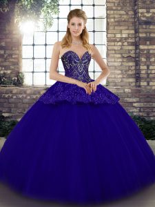 Fancy Blue Sweetheart Neckline Beading and Appliques Quince Ball Gowns Sleeveless Lace Up