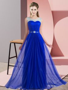 Floor Length Royal Blue Quinceanera Dama Dress Chiffon Sleeveless Beading