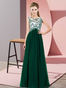 Floor Length Dark Green Dama Dress Chiffon Sleeveless Beading and Appliques