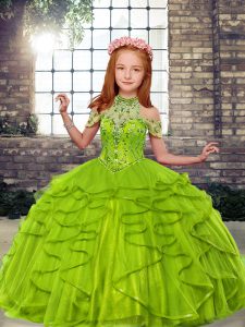 Fancy High-neck Sleeveless Lace Up Little Girls Pageant Gowns Tulle