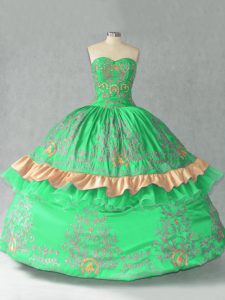 Fabulous Floor Length Lace Up Quinceanera Dress Green for Sweet 16 and Quinceanera with Embroidery and Bowknot