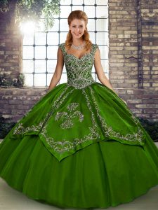 Floor Length Olive Green Vestidos de Quinceanera Straps Sleeveless Lace Up