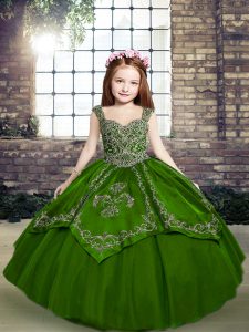 Luxurious Green Lace Up Straps Beading and Embroidery Pageant Dress for Womens Tulle Sleeveless