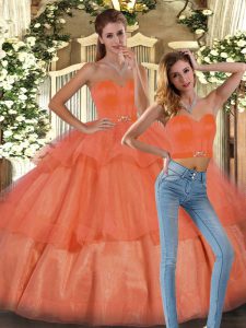 Organza Sweetheart Sleeveless Lace Up Ruffled Layers 15th Birthday Dress in Orange