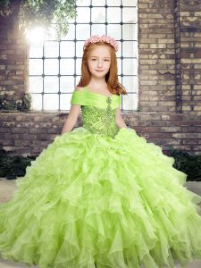 Organza Sleeveless Floor Length Little Girls Pageant Dress and Beading