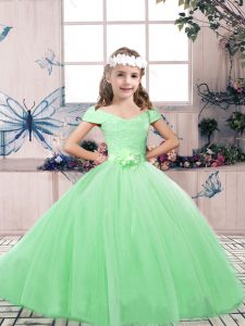 Popular Floor Length Pageant Dress for Teens Off The Shoulder Sleeveless Lace Up