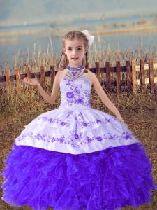 Organza Sleeveless Floor Length Little Girl Pageant Gowns and Beading and Embroidery and Ruffles