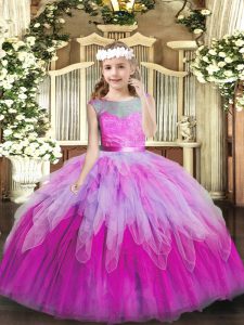 Fantastic Sleeveless Lace Up Floor Length Lace and Ruffles Little Girl Pageant Gowns