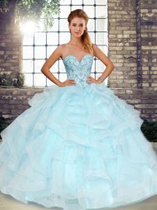 Sleeveless Lace Up Floor Length Beading and Ruffles Quince Ball Gowns