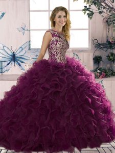 Sleeveless Beading and Ruffles Lace Up Ball Gown Prom Dress