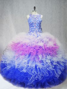 Artistic Scoop Sleeveless Quinceanera Dress Beading and Ruffles Multi-color Tulle