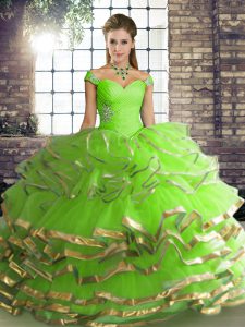 Hot Sale Off The Shoulder Sleeveless Lace Up Quinceanera Dress Tulle