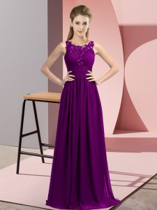Scoop Sleeveless Zipper Dama Dress Purple Chiffon