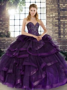 Simple Ball Gowns Sweet 16 Dresses Purple Sweetheart Tulle Sleeveless Floor Length Lace Up
