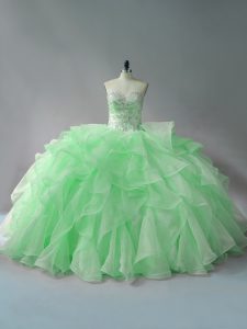 Ball Gowns Organza Sweetheart Sleeveless Beading and Ruffles Lace Up Quince Ball Gowns