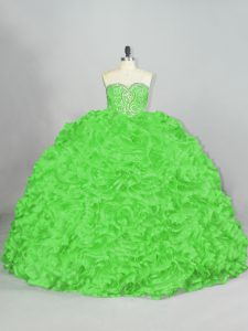 Lace Up Sweetheart Beading and Ruffles Sweet 16 Dresses Fabric With Rolling Flowers Sleeveless Court Train