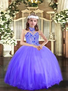 Blue Sleeveless Appliques Floor Length Little Girls Pageant Gowns