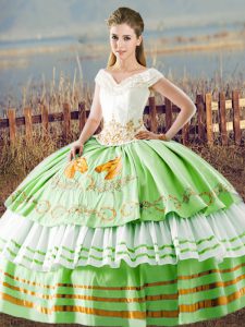 Excellent Lace Up V-neck Embroidery and Ruffled Layers 15 Quinceanera Dress Satin Sleeveless